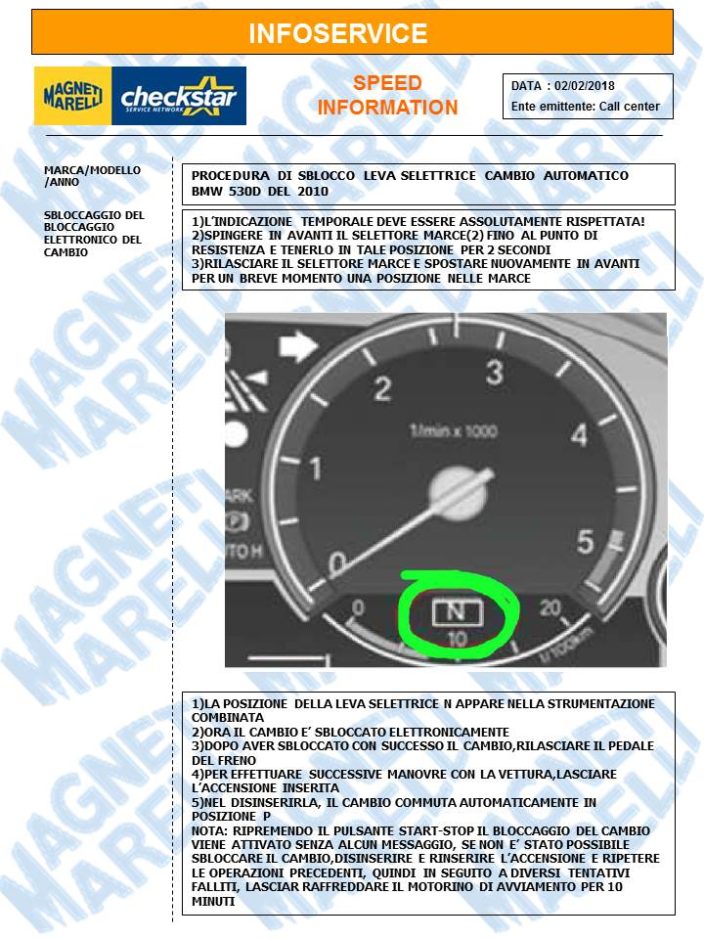 Nuova Info Assistenziale Bmw D Procedura Sblocco Leva